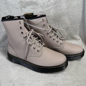Dr. Martens Zavala Combat Leather Boots Women 8 US Men 7 US AirWair Taupe/Beige